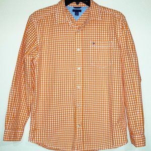 TOMMY HILFIGER Long Sleeve Oxford Shirt BUTTON FRONT Orange Check LARGE 16 / 18